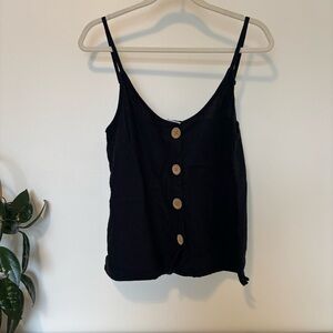 ReVamped Black Button Front Spaghetti Strap Cami Tank Top Size M